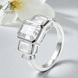 Moissanite Ring with Emerald Cut Crafted in 10K/14K/18K Gold Geometric Layered Band Vintage Wedding Ring Anniversary Gift for