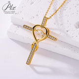 Moissanite Necklace 1CT 6.5mm Heart-Cross Pendant 925 Sterling Silver Women Wedding/Anniversary Special Gift Fine Jewelry Charms