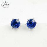 Round Colored Gemstones Earrings with Ruby Sapphire Colombia Padparadscha Paraiba S925 Four-claw Six-claw Design Fishion Gift
