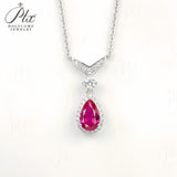 Lab-Grown Ruby Necklace with 925 Silver Vibrant Pear-Cut White Pendant Stackable Exquisite Jewelry for Women