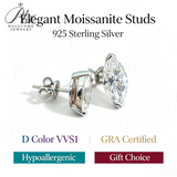Moissanite Earrings Marquise Cut White Color VVS1 GRA Certificate Hypoallergenic Non-fade Daily Jewelry