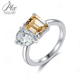 Two-stone Ring Emerald Pear Shape Moissanite Grown Gemstone 925 Sterling Silver Classical Anniversary Gift Couple Holiday Gift