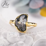 Engagement Ring Salt and Pepper Moissanite Diamond Pear Cut 925 Sterling Silver Plated with 18k Gold Wedding Jewelry Vintage