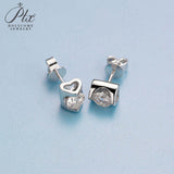 Round Moissanite Inset Heart Stud Earrings Women Only Gifts For Festivals And Anniversaries