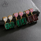 Lab Grown Gemstone Earrings Spark Emerald Cut 925 Sterling Silver Ruby/Emerald/Moissanite 2 Ways Wear for Women Hypoallergenic Versatile Daily Wear