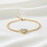 Heart Bracelet with 2mm Round Moissanite Diamond 925 Silver Plated White Yellow Gold Women's Daily Fishion Jewely Gift Favorite