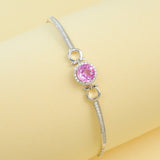 Lab Grown Ruby Sapphire Padparadscha Round Brilliant Cut Bracelet White Gold Fine Jewelry Wedding Gift