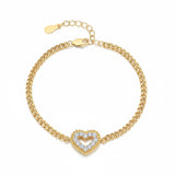 Heart Bracelet with 2mm Round Moissanite Diamond 925 Silver Plated White Yellow Gold Women's Daily Fishion Jewely Gift Favorite