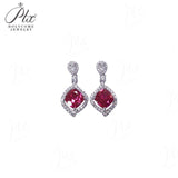 Lab Grown Gemstone Earrings 1.8-2.7CT Chubby Square Ruby Sapphire Colombia Side Moisanite S925 for Women Engagement Christmas