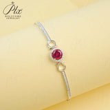 Lab Grown Ruby Sapphire Padparadscha Round Brilliant Cut Bracelet White Gold Fine Jewelry Wedding Gift