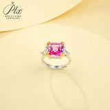 Ring with 4-6.9CT Asscher Cut Lab Grown Ruby Sapphire Colombian Padparadscha 925 Silver for Christmas Exquisite Gift Fancy