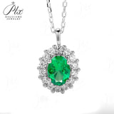 1CT/1.5CT Oval Cut Lab Created Emerald Floral Halo Pendant Necklace