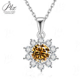 Moissanite Necklace Sunflower Pendant Multicolor Round Cut 1ct Women Wedding Party Engagement Special Gifts Charms Fine Jewelry