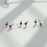 Chubby Triangle Colored Gemstone Earrings with 1.6-2CT Ruby Sapphire Colombia for Women's Gentle Fashionable Jewerly Ear Studs