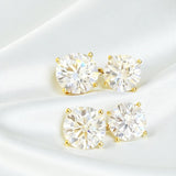 Earrings with 5.6/10CT D Color Round Moissanite 925 Silver Plated White Yellow Gold Ear Stud for Women Fashion Daily Jewely Gift