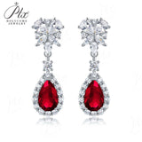 Lab Grown Gemstone Earrings 3.4-5.9CT Pear Ruby Sapphire Colombia Side Moisanite S925 Ear Studs Women Christmas Party Gift