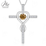 Moissanite Necklace 1CT 6.5mm Heart-Cross Pendant 925 Sterling Silver Women Wedding/Anniversary Special Gift Fine Jewelry Charms