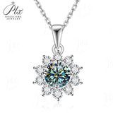 Moissanite Necklace Sunflower Pendant Multicolor Round Cut 1ct Women Wedding Party Engagement Special Gifts Charms Fine Jewelry
