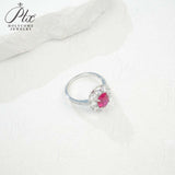 Flower Ring with 1.7-2.5CT Oval Lab Grown Ruby Sapphire Colombian Padparadscha 925 Silver Women Engagement Christmas Party Gift