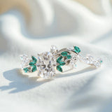 Custom Ring with Oval Moissanite Accented by Green Marquise  Exclusively Designed for Women Suitable as a Commemorative Gift
