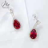 Lab Grown Gemstone Earrings 3.4-5.9CT Pear Ruby Sapphire Colombia Side Moisanite S925 Ear Studs Women Christmas Party Gift