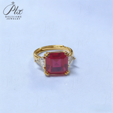 Ring with 4-6.9CT Asscher Cut Lab Grown Ruby Sapphire Colombian Padparadscha 925 Silver for Christmas Exquisite Gift Fancy