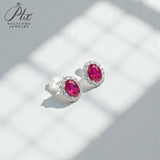 Lab Grown Gemstone Earring 1.7-2CT Oval Ruby Sapphire Colombia With Moissanite S925 Hypoallergenic Earring for Women Girls Gift