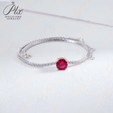 Lab-Grown Gemstone Bracelet Round Ruby Colombian Paraiba Four-Prong 925 Sterling Silver CZ Accents Christmas Gift NoFade Quality