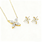 Clover & Marquise-Cut D-Color Moissanite Earring & Necklace Set 925 Silver Plated with Gold Hypoallergenic - Ideal for Women's Daily Wear & Holiday Gifts