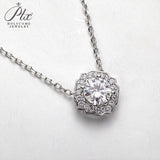 Floral Round Moissanite Halo Pendant Necklace Women Only Gifts For Festivals And Anniversaries