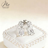 Moissanite Round Cut+Emerald Cut D White Earrings White Gold Yellow Gold Designer Studs Fine Jewelry Anniversary Wedding Gift