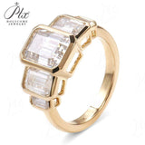 Moissanite Ring with Emerald Cut Crafted in 10K/14K/18K Gold Geometric Layered Band Vintage Wedding Ring Anniversary Gift for