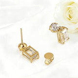 Moissanite Round Cut+Emerald Cut D White Earrings White Gold Yellow Gold Designer Studs Fine Jewelry Anniversary Wedding Gift