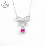 Lab-Grown Ruby and Sapphire Necklace 925 Sterling Silver Vibrant Cushion-Cut Pendant Stackable Exquisite Jewelry for Women