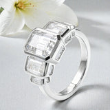 Moissanite Ring with Emerald Cut Crafted in 10K/14K/18K Gold Geometric Layered Band Vintage Wedding Ring Anniversary Gift for