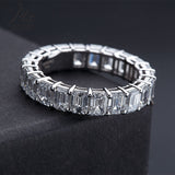High Quality 4 Prong Emerald Cut DEF VS Lab Diamond Eternity Band 925 Sterling Silver Ring Proposal Ring