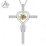 Moissanite Necklace 1CT 6.5mm Heart-Cross Pendant 925 Sterling Silver Women Wedding/Anniversary Special Gift Fine Jewelry Charms