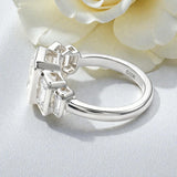 Moissanite Ring with Emerald Cut Crafted in 10K/14K/18K Gold Geometric Layered Band Vintage Wedding Ring Anniversary Gift for