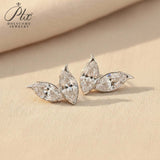 Double Clover Earrings with 2CT D Color Marquise Cut Moissanite 925 Silver Plated White Yellow Gold Ear Stud Fashion Daily Jewely