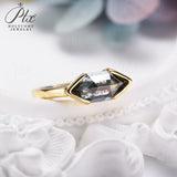 Engagement Ring Salt and Pepper Moissanite Diamond Pear Cut 925 Sterling Silver Plated with 18k Gold Wedding Jewelry Vintage