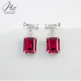 Lab-Grown Ruby Earrings with 8.19CT Emerald-Cut Moissanite S925 Stud Earrings High-End Jewelry Gift