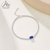 White Gold Emerald Cut Bracelet with Lab Grown Emerald Ruby Sapphire Cultured Gemstone Tennis Bracelet Fine Jewelry Gift