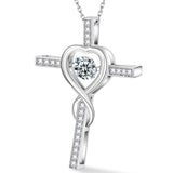 Moissanite Necklace 1CT 6.5mm Heart-Cross Pendant 925 Sterling Silver Women Wedding/Anniversary Special Gift Fine Jewelry Charms