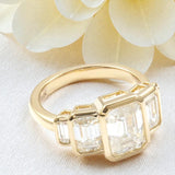 Moissanite Ring with Emerald Cut Crafted in 10K/14K/18K Gold Geometric Layered Band Vintage Wedding Ring Anniversary Gift for