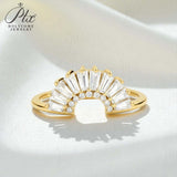 Sector Finger Ring with D Color Tifang-shaped Moissanite 10k 14k 18K Gold Plated 925 Silver for Daily Party Fine Jewely Gift