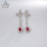4X6mm Lab Grown Gemstone Earrings Ruby Sapphire Colombia S925 Butterfly Long Earring for Women Fashionable Christmas Party Daily