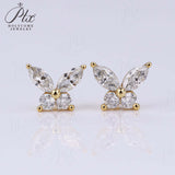 925 Sterling Silver Moissanite Lab Grown Gemstone Marquise Round Butterfly Stud Earrings Banquet Gift