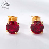 925 Sterling Silver  Lab Grown Gemstone Round Four-Claw Earrings ruby sapphire Emerald Anniversary Collection