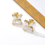 Clover & Marquise-Cut D-Color Moissanite Earring & Necklace Set 925 Silver Plated with Gold Hypoallergenic - Ideal for Women's Daily Wear & Holiday Gifts