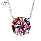 Necklace Moissanite 4-Prongs Pendant Multicolor Round 6.5mm Multicolor Gemstone Jewelry Women Birthday Engagement Gift Charms